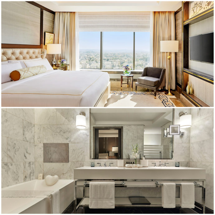 photo of hotel room and bathroom at fairmont amman